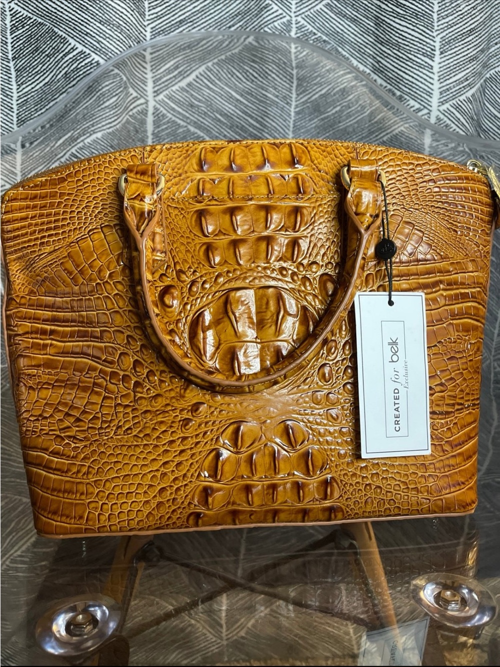 Brahmin Croc-Embossed Satchel - Cognac - Picture 5 of 10